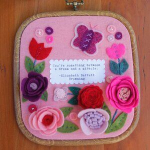 Handmade Embroidered Felt Applique Floral ORIGINAL Art by Catshy Crafts